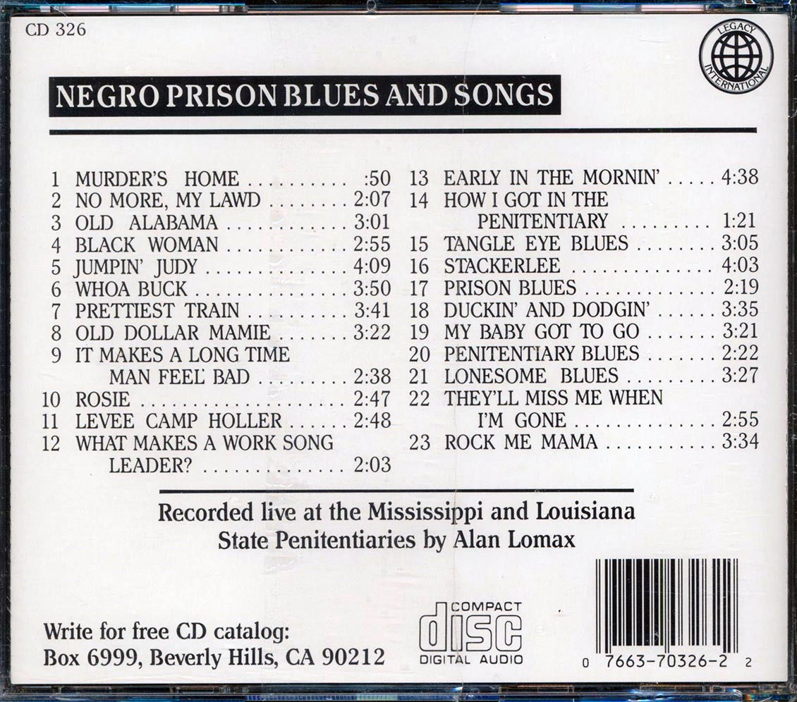 Tangle Eye, Fuzzle Red, Hogman Maxie, Etc. - Negro Prison Blues And Songs  (23 tracks) Music CD