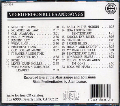 Tangle Eye, Fuzzle Red, Hogman Maxie, Etc. - Negro Prison Blues And Songs  (23 tracks) Music CD