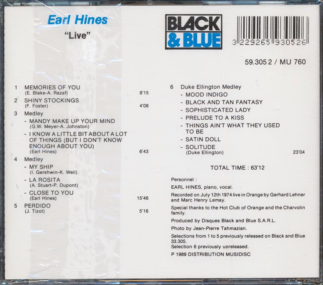 Earl Hines  - Live Music CD