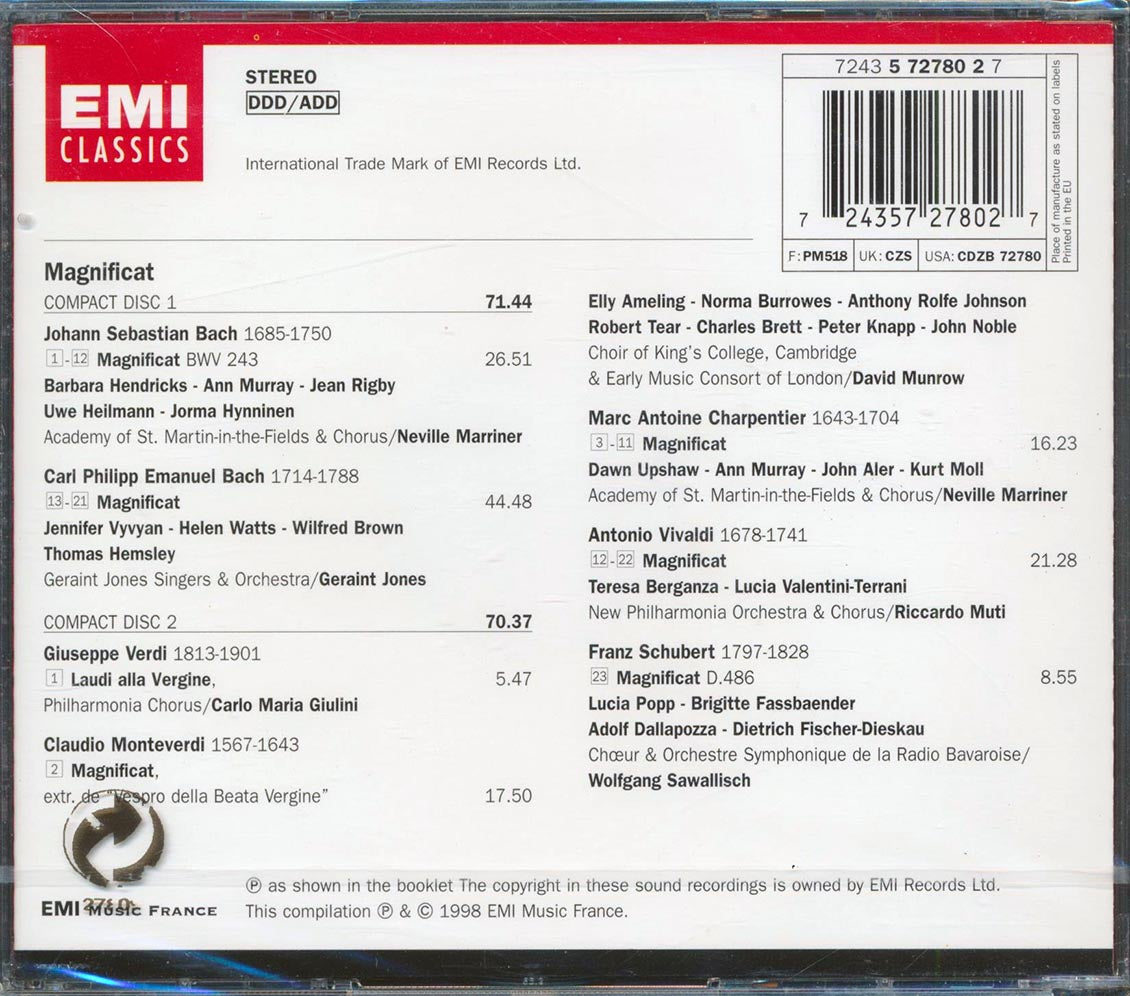 Marc Antoine, Antonio Vivaldi, Johann Sebastian Bach, Etc. - Magnificat  (2xCD) Music CD