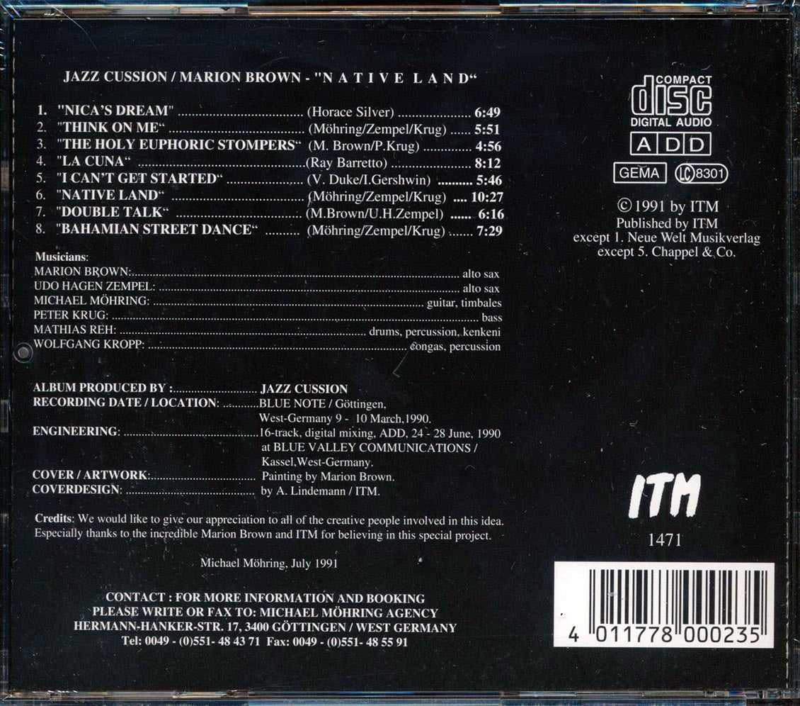 Kazz Cussions, Marion Brown  - Native Land Music CD