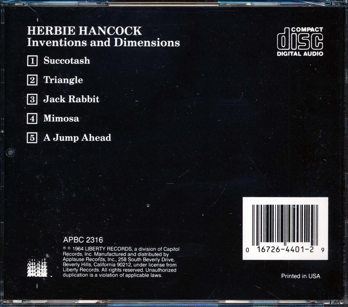 Herbie Hancock - Inventions And Dimensions Music CD