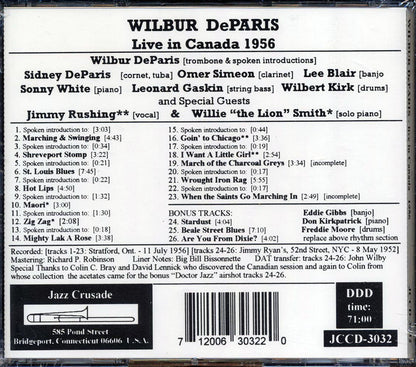 Wilbur DeParis - Live In Canada 1956 Music CD