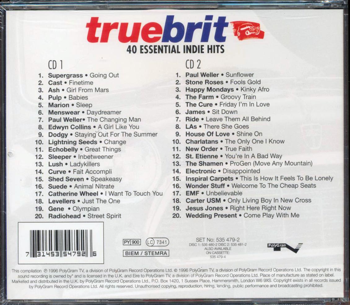 New Order, Radiohead, The Cure, Etc. - Truebrit 40 Essential Indie Hits  (40 tracks) (2xCD) Music CD