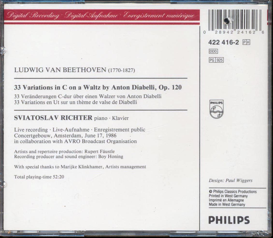 Beethoven, Sviatoslav Richter  - Diabelli Variationen  (marked/ltd stock) Music CD