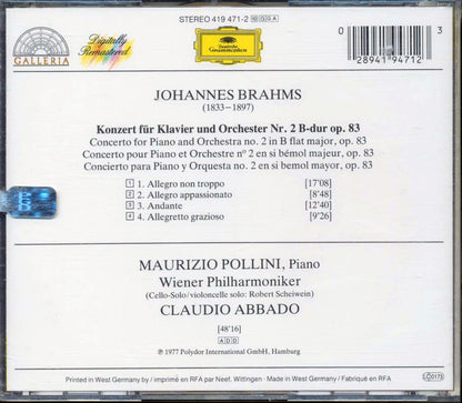 Johannes Brahms, Maurizo Pollini, Claudio Abbado, Etc. - Piano Concertos Number Two Music CD
