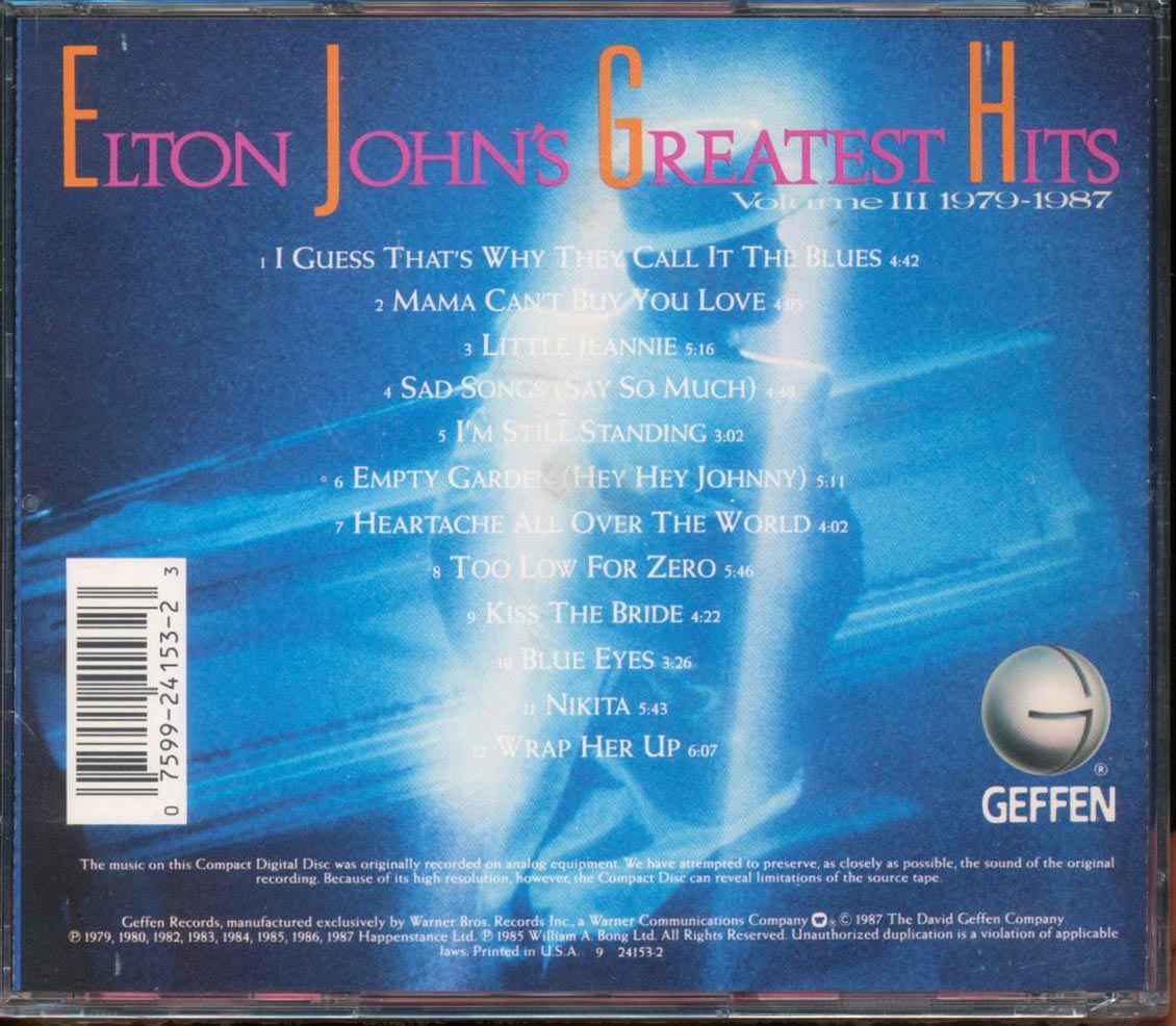 Elton John - Elton John's Greatest Hits Volume 3 1979 To 1987 Music CD