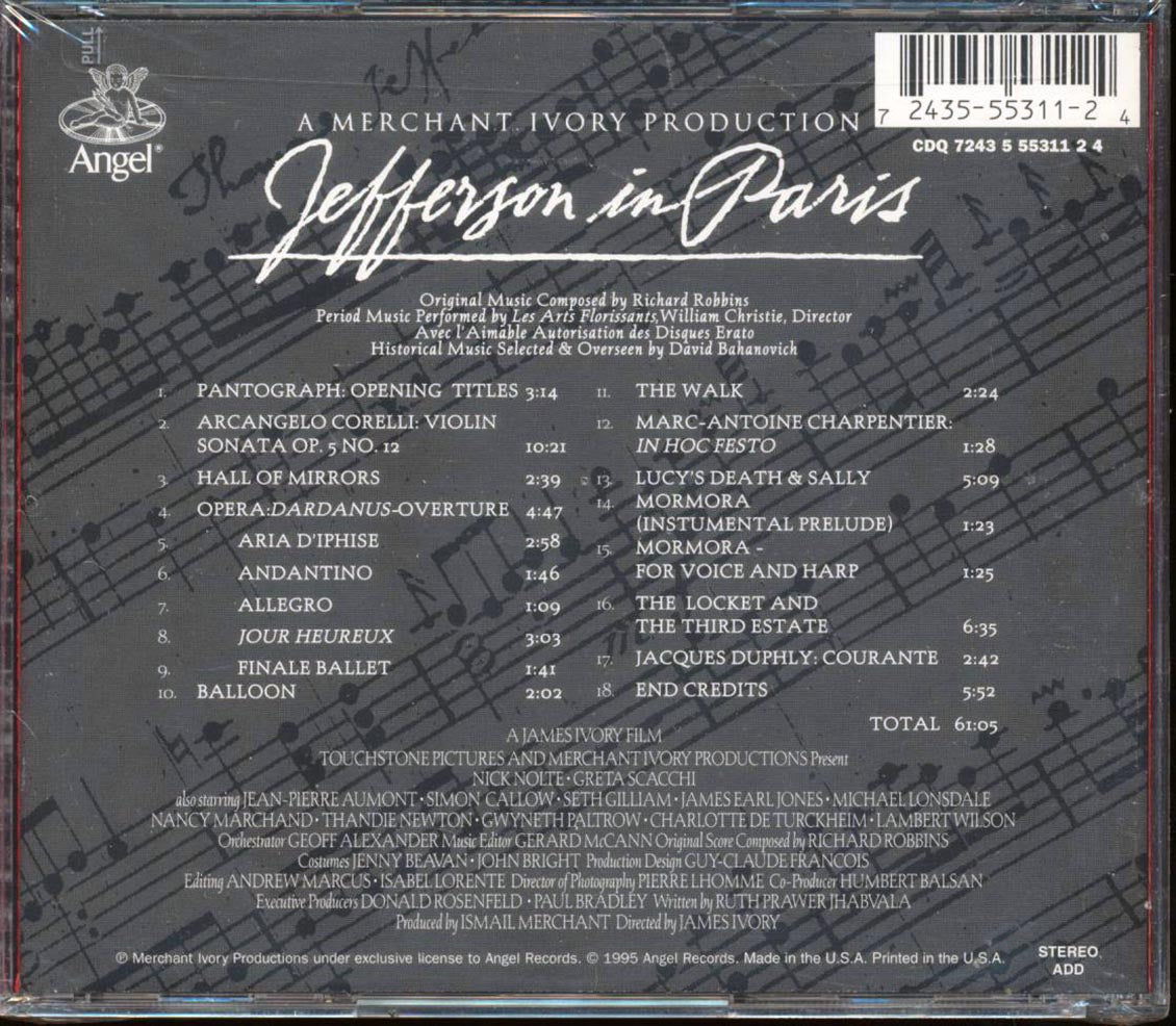 Richard Robbins, William Christie - A Merchant Ivory Production: Jefferson In Paris Music CD