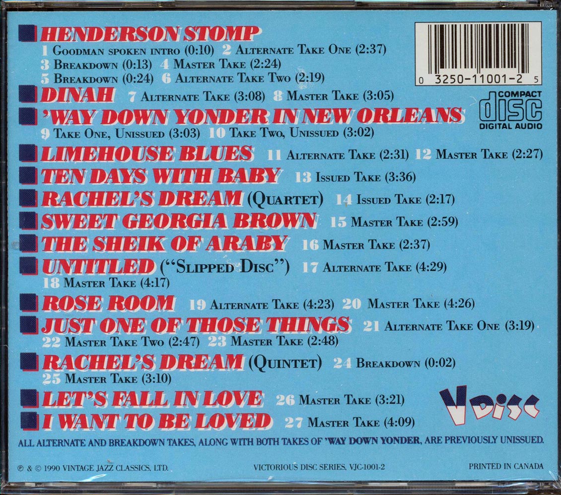 Benny Goodman - Way Down Yonder: The Legendary V Disc Masters Music CD