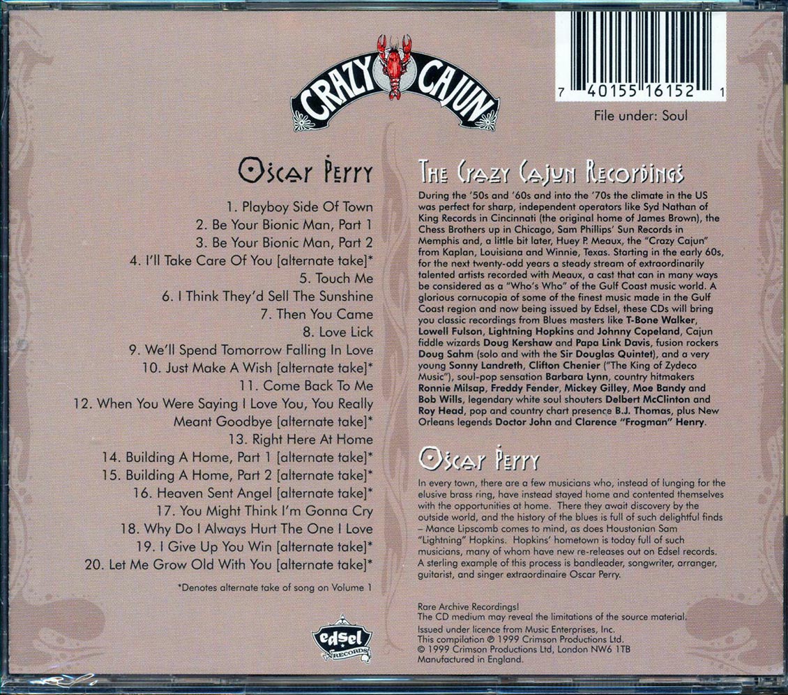 Oscar Perry - Playboy Side Of Town: The Best Of Oscar Perry Volume 2 The Crazy Cajun Recordings Music CD