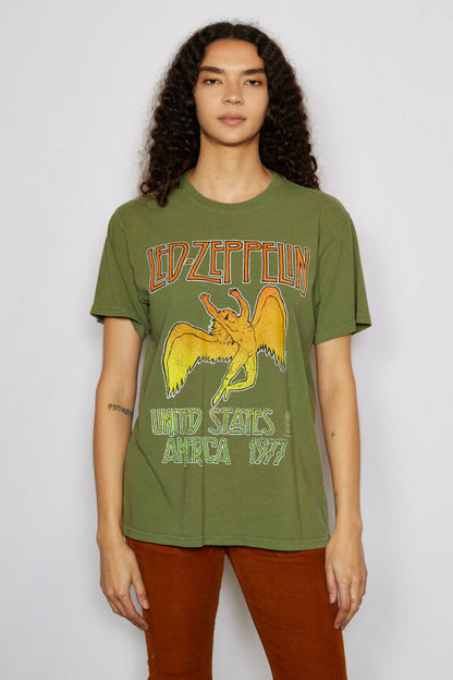 Led Zeppelin USA 1977 Womens Tee Shirt Sage Green