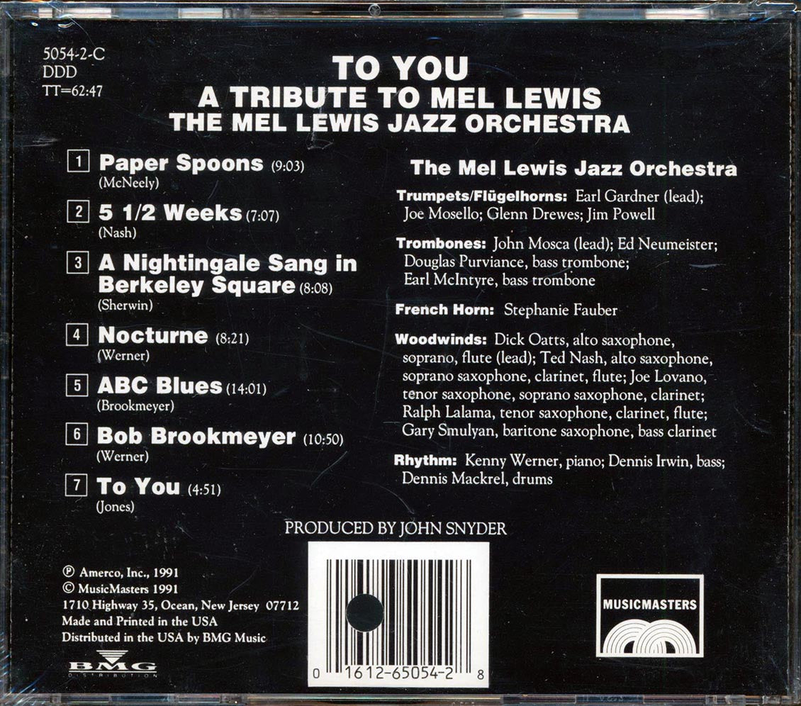 The Mel Lewis Jazz Orchestra - To You: A Tribute To Mel Lewis (marked/ltd stock) Music CD