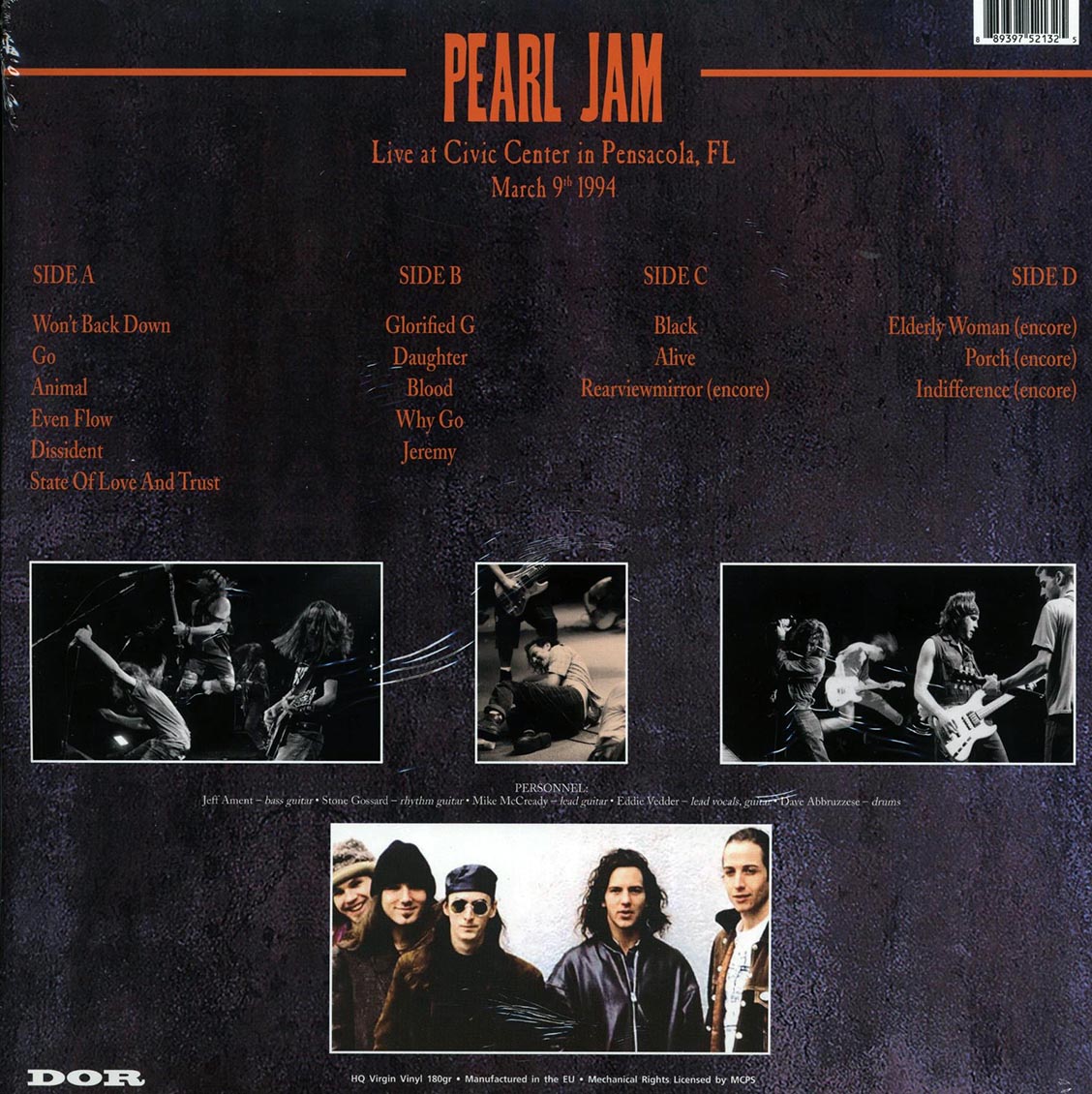 Pearl Jam Live At Civic Center, Pensacola, FL March 9th 1994 2xLP 180g yellow Vinyl Record
