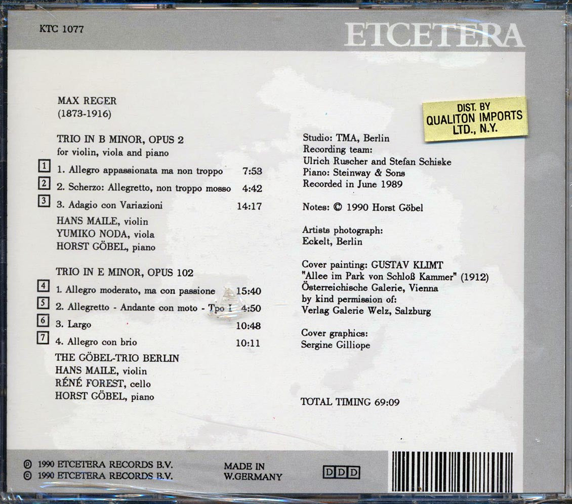 Max Reger, Gobel-Trio Berlin - The Piano Trios Music CD