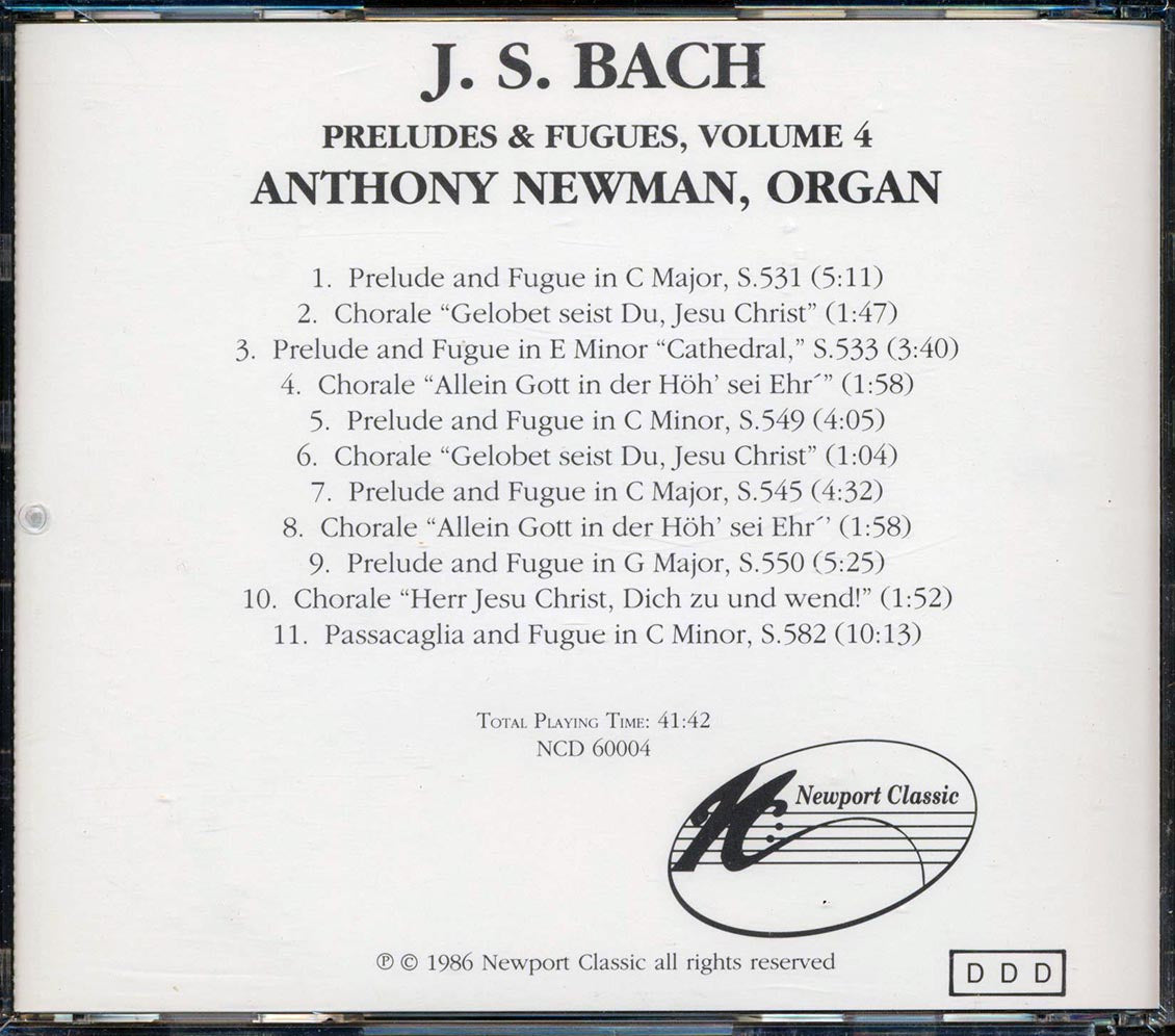 Bach Anthony Newman Bach Preludes & Fugues For Organ Volume 4 Music CD