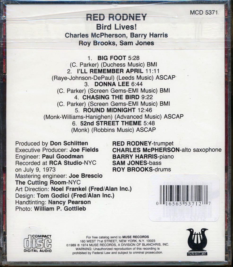 Red Rodney - Bird Lives Music CD