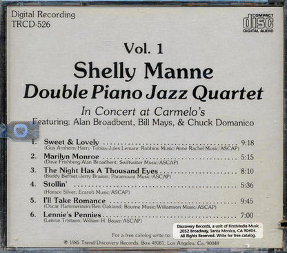 Shelly Manne - Souble Piano Jazz Quartet N Concert At Carmelo's (marked/ltd stock) Music CD