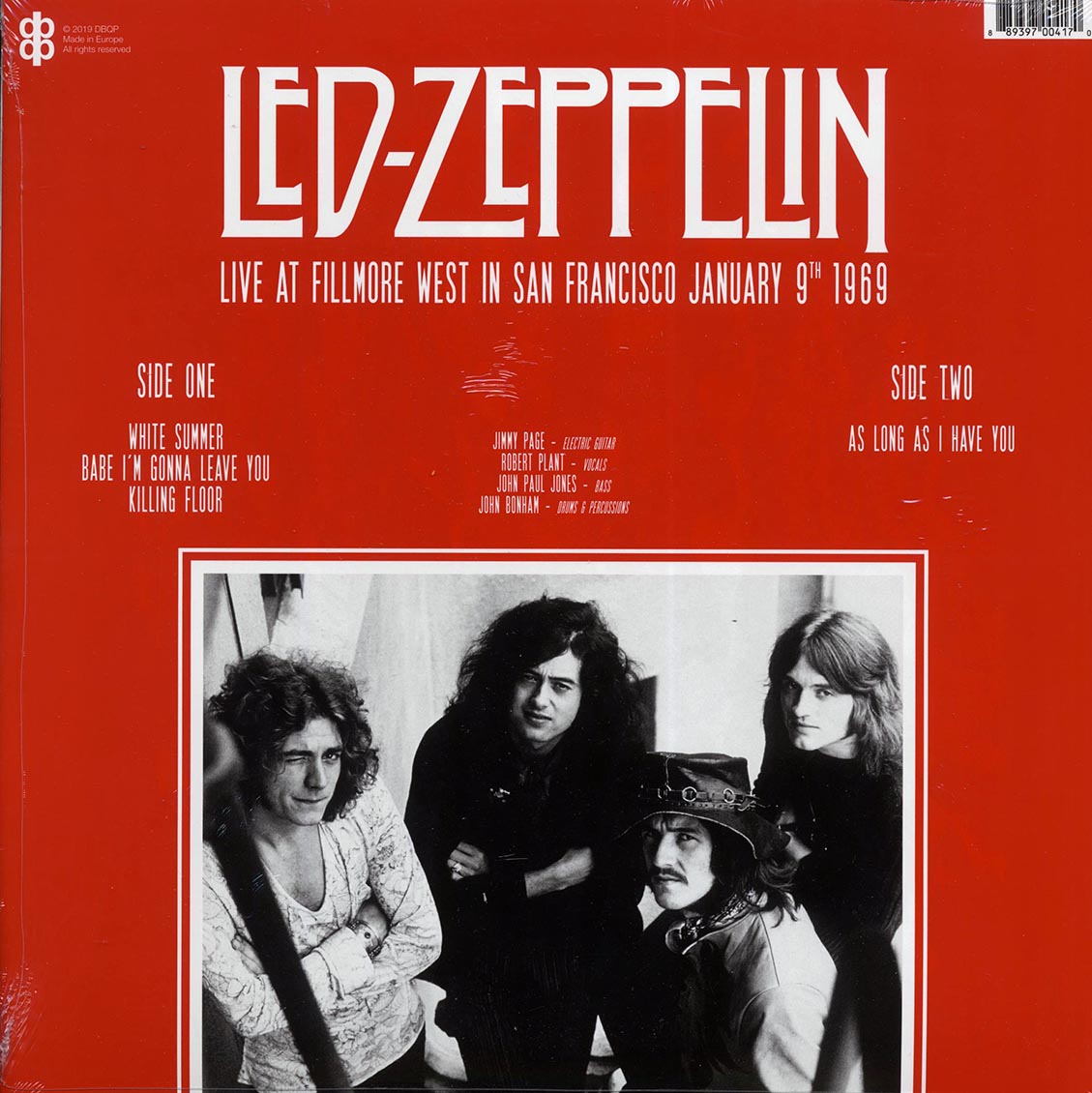 Led Zeppelin - Live At Fillmore West In San Francisco January 9th 1969 Vinyl Record