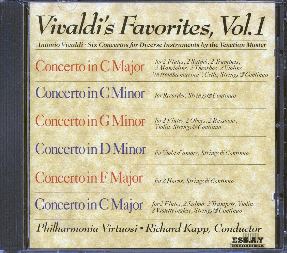 Antonio Vivaldi, Philharmonia Virtuosi, Richard Kapp - Vivaldi's Favorites Volume 1: Six Concertos For Diverse Instruments) Music CD