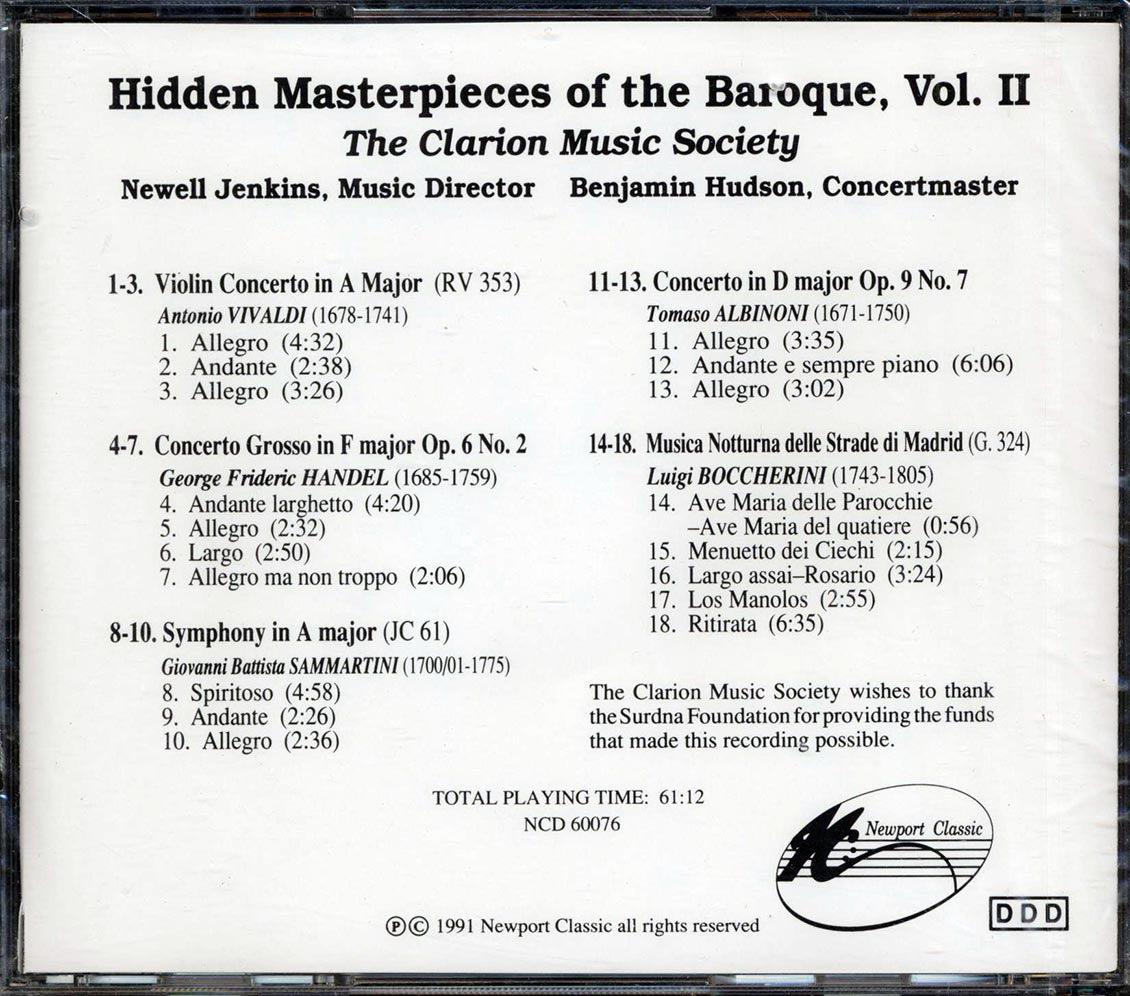 Vivaldi, Handel, Albinoni, Boccherini, The Clarion Music Society - Hidden Masterpieces Of The Baroque Volume 2 Music CD