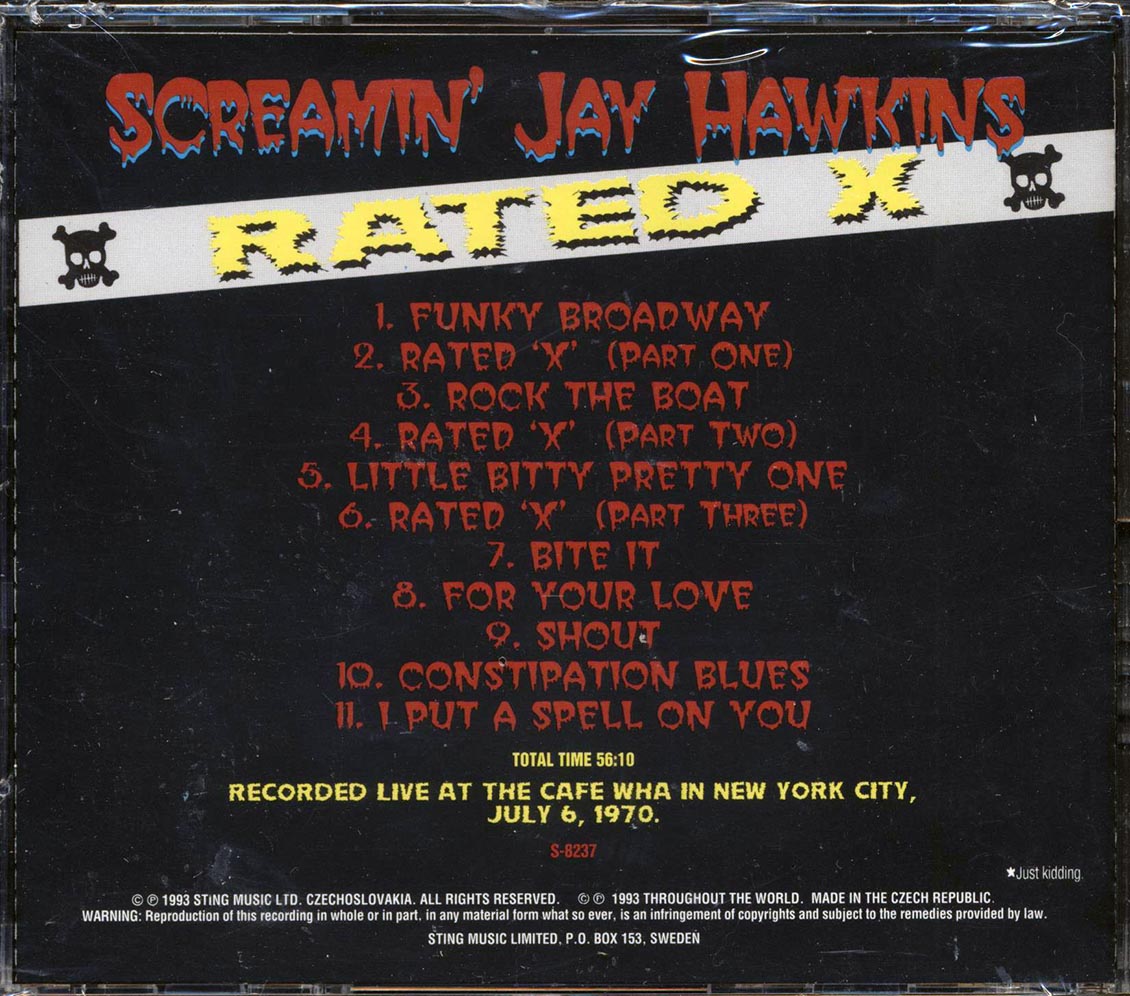 Screamin' Jay Hawkins - Rated "X": Life At Cafe Wha, New York City, July 6, 1970 Music CD