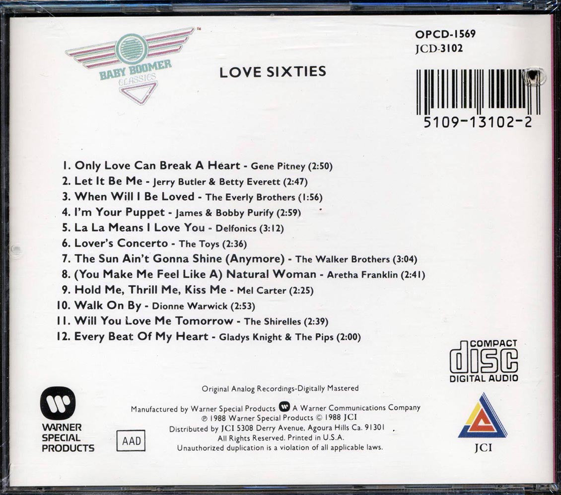 Gene Pitney, The Delfonics, The Toys - Love Sixties: Twelve Great Love Songs Of The Sixties Music CD