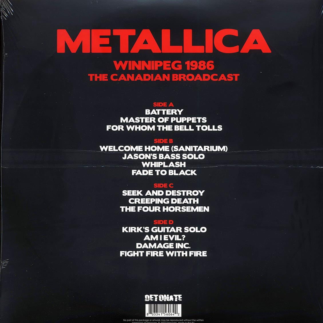 Metallica Winnipeg 1986: The Canadian Broadcast ltd. ed. 2xLP red Vinyl Record
