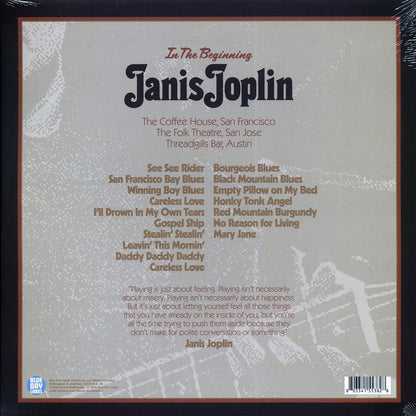 Janis Joplin In The Beginning: Janis Joplin Live At The Coffee House, San Jose & Threadgills Bar, Austin Vinyl Record