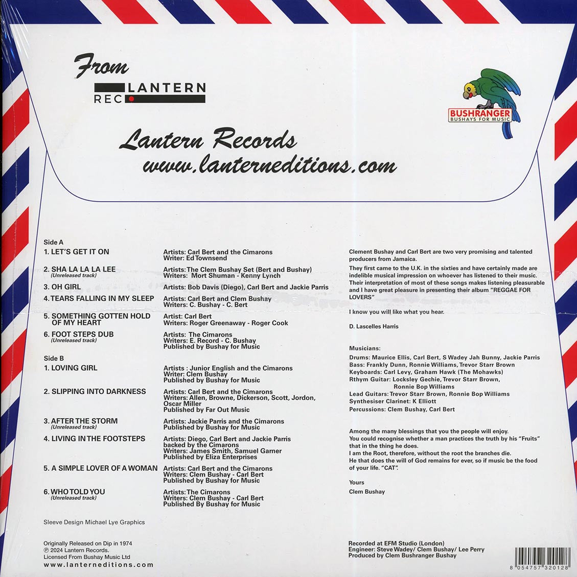Clem Bushay, Carl Bert - Reggae For Lovers (RSD 2024) (ltd. ed.) Vinyl Record