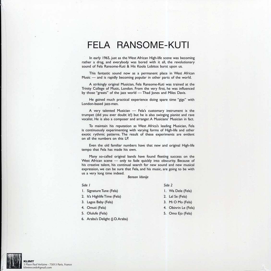 Fela Kuti & His Koola Lobitos - Fela Ransome Kuti & His Koola Lobitos (ltd. ed.) (clear vinyl) Vinyl Record