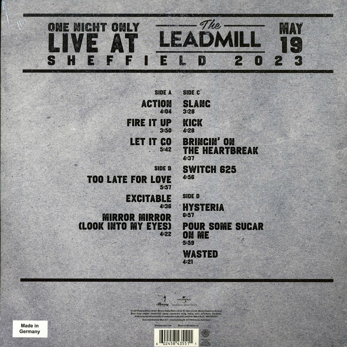 Def Leppard - One Night Only: Live At The Leadmill 2023 (RSD 2024) (ltd. ed.) (2xLP) (grey vinyl) Vinyl Record