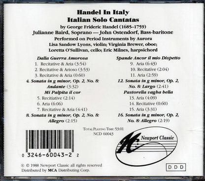 George Frideric Handel, Julianne Baird, John Ostendorf, Aurora - Handel In Italy: Italian Solo Cantatas Music CD