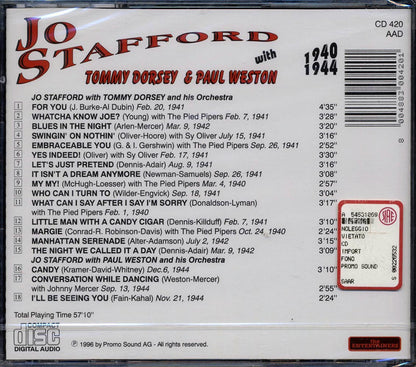 Jo Stafford - Jo Stafford With Tommy Dorsey & Paul Weston 1940-1944 Music CD