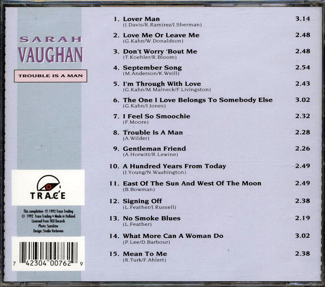 Sarah Vaughan Trouble Is A Man Music CD