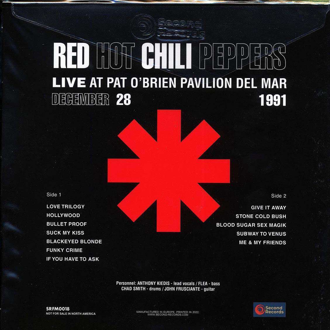 Red Hot Chili Peppers Live At Pat O'Brien Pavilion Del Mar December 28 1991 180g red Vinyl Record