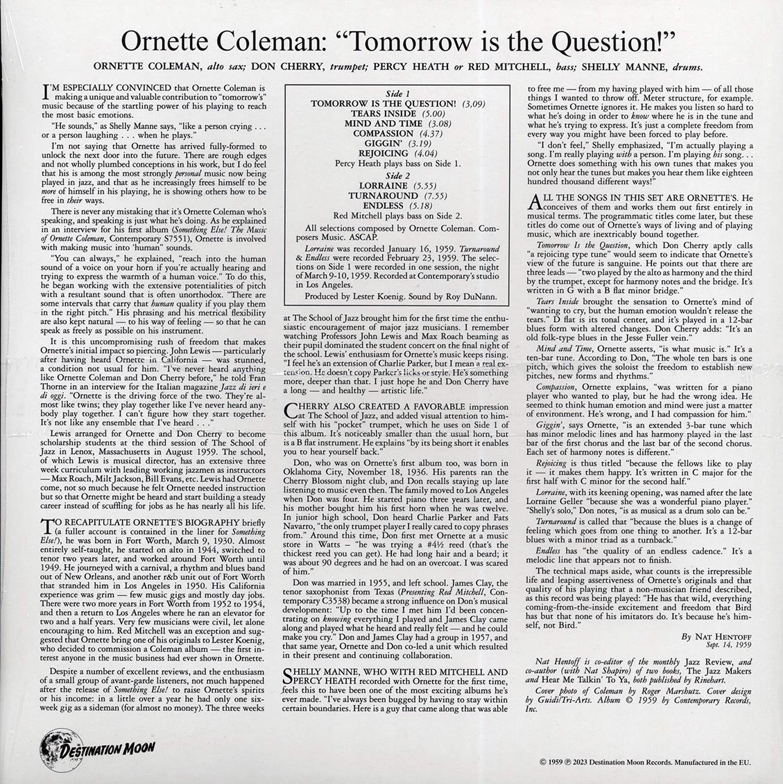 Ornette Coleman - Tomorrow Is The Question (ltd. 500 copies made) (clear vinyl) Vinyl Record