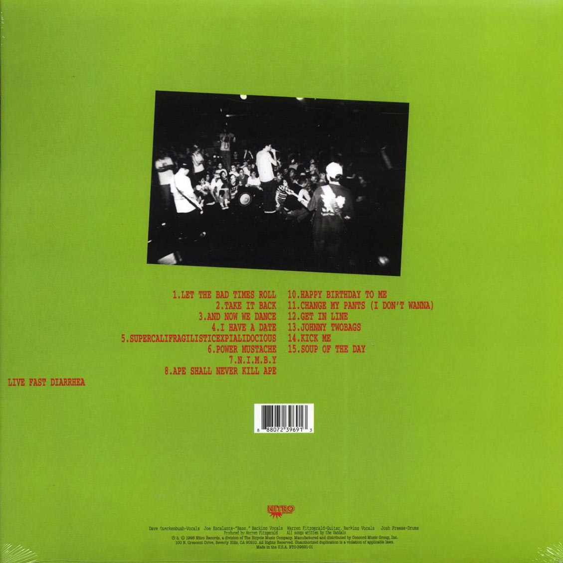 The Vandals - Live Fast Diarrhea (green vinyl) Vinyl Record