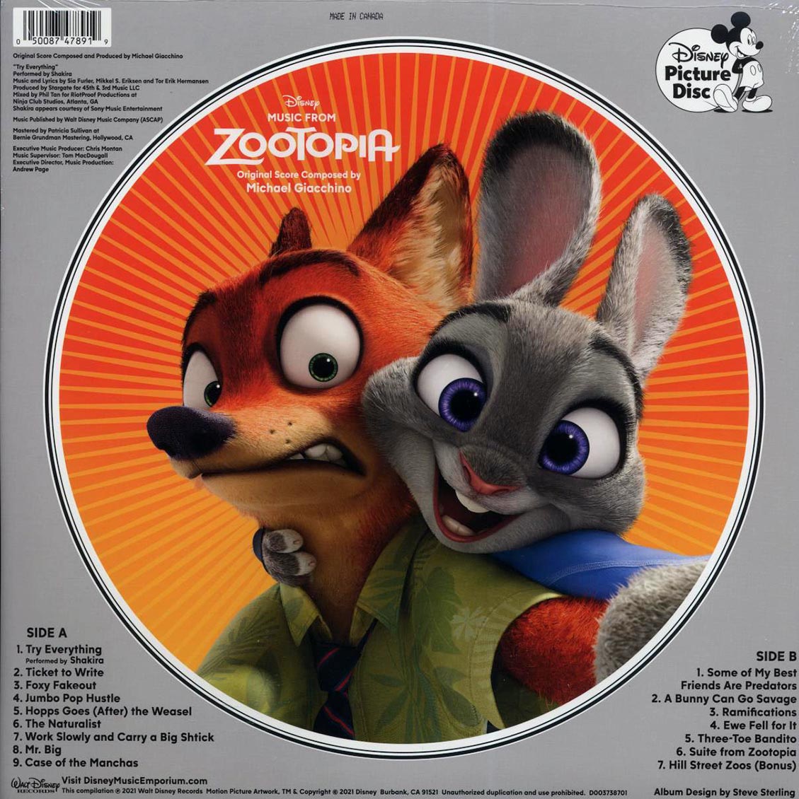 Michael Giacchino - Music From Zootopia: Original Score (picture disc) Vinyl Record