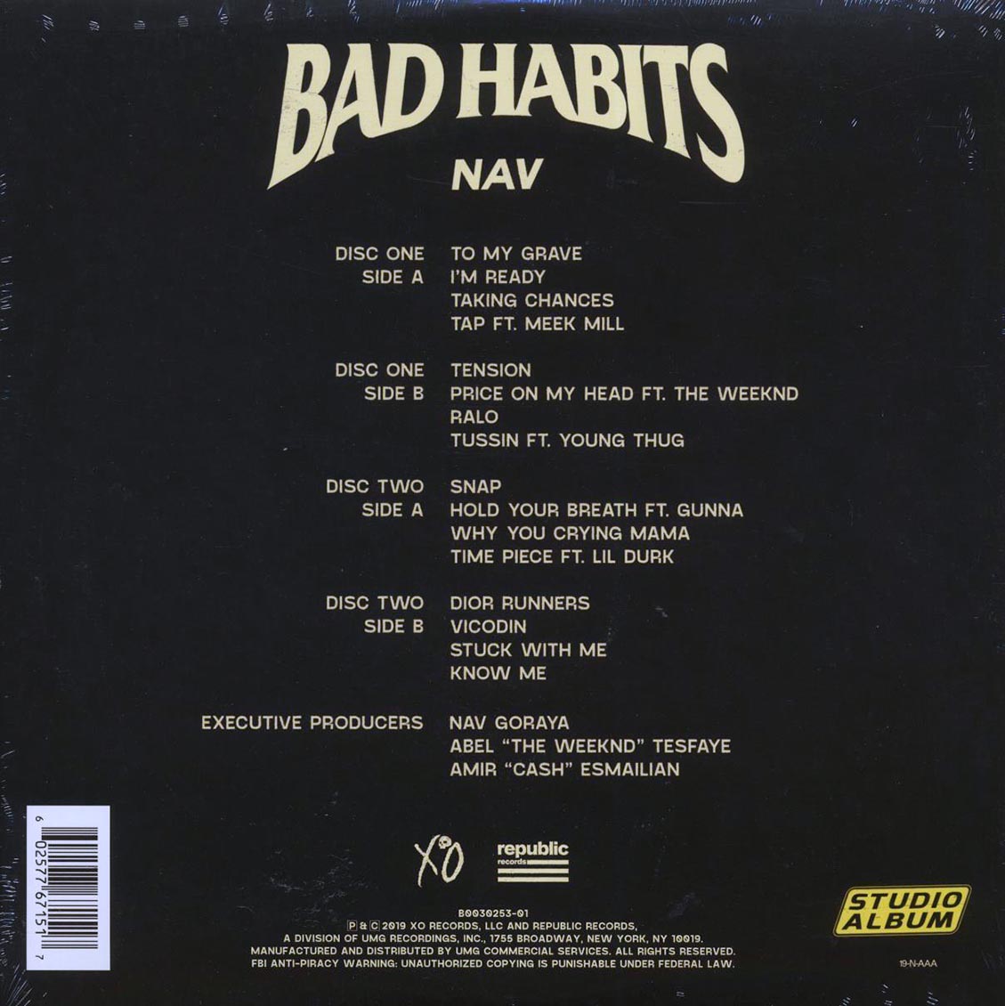 NAV - Bad Habits (2xLP) Vinyl Record