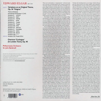 Elgar, Sir John Barbirolli, Philharmonic Orchestra - Enigma Variations, Etc. Vinyl Record