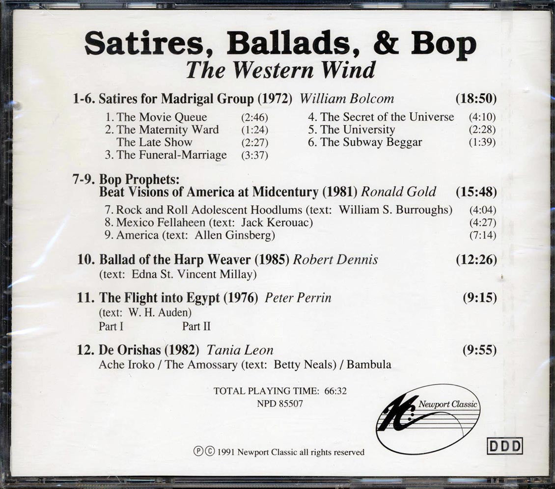 William Bolcom, Ronald Gold, Robert Dennis, Peter Perrin, Tania Leon, The Western Wind Vocal Ensemble - Satires, Ballads & Bop Music CD