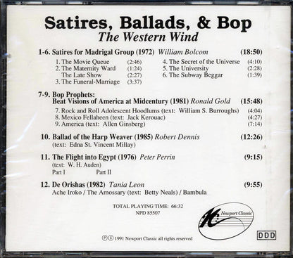 William Bolcom, Ronald Gold, Robert Dennis, Peter Perrin, Tania Leon, The Western Wind Vocal Ensemble - Satires, Ballads & Bop Music CD