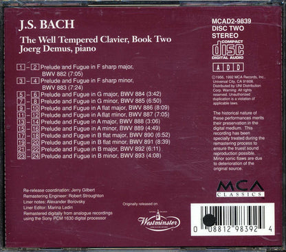 Johann Sebastian Bach, Joerg Demus - The Well Tempered Clavier, Book Two (marked/ltd stock) Music CD