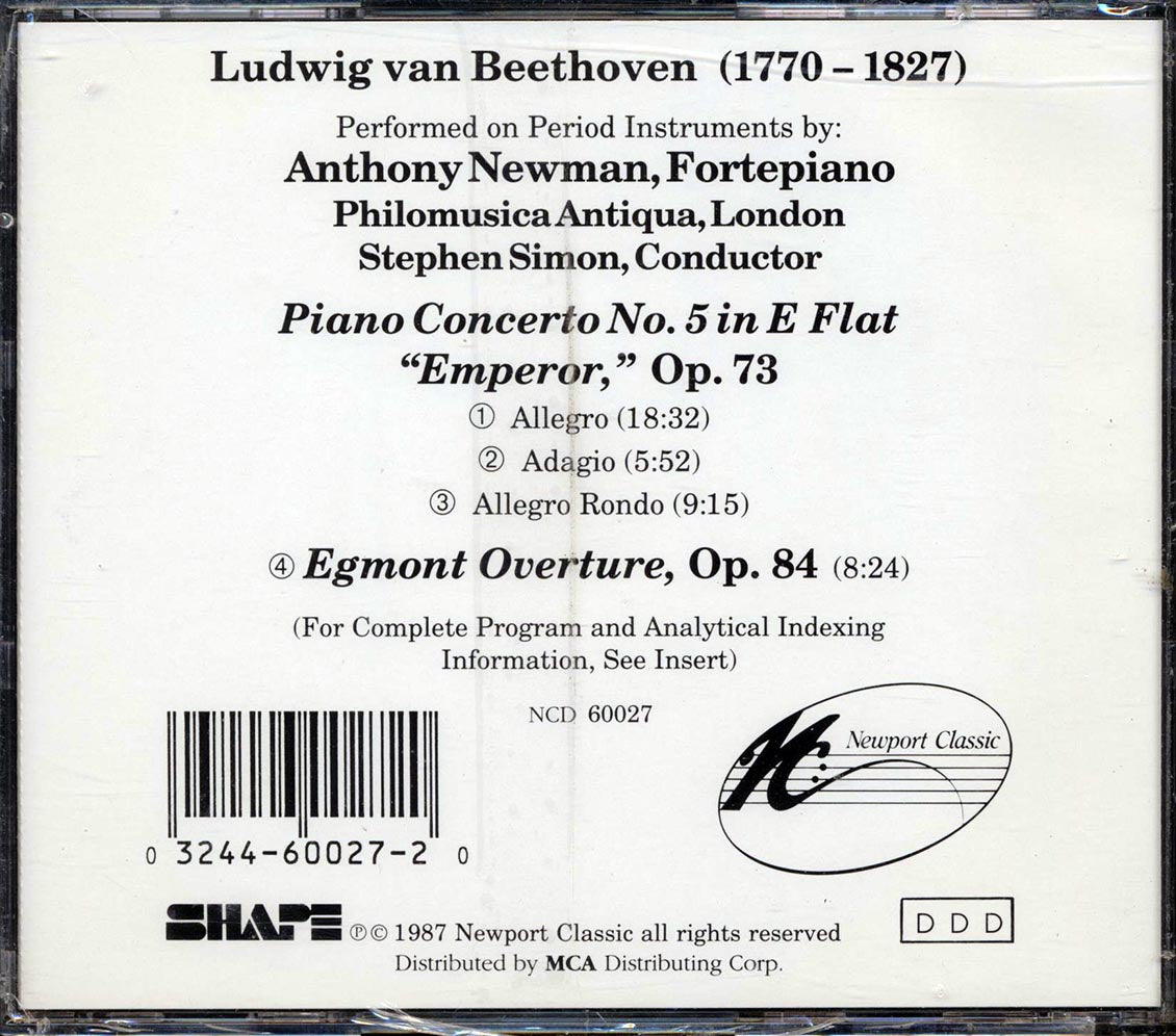 Beethoven, Anthony Newman - Piano Concerto No. 5 In E Flat, Emperor, Op. 72, Egmont Overature, Op. 84 Music CD