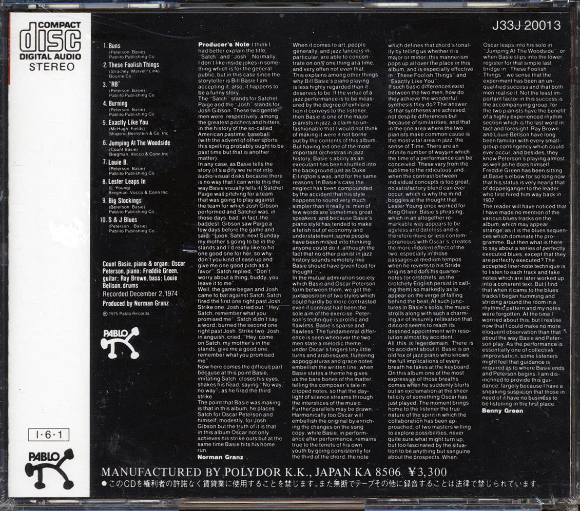 Oscar Peterson, Count Bassie - Satch & Josh (Japan) Music CD