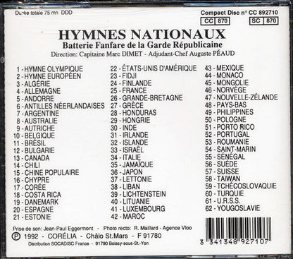 Batterie Fanfare De La Garde Republicaine - Hymnes Nationaux (62 tracks) Music CD