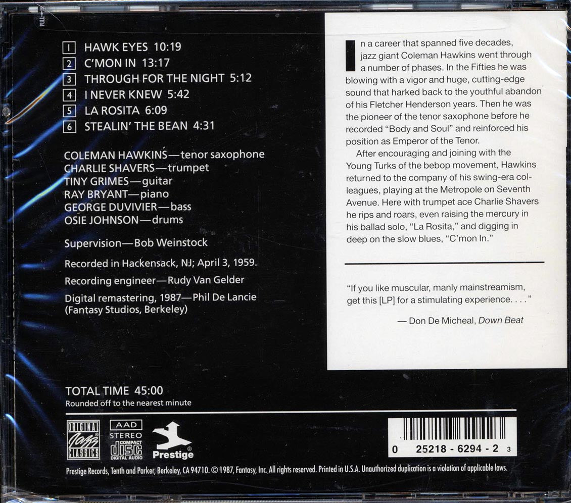 Coleman Hawkins - Hawk Eyes! Music CD