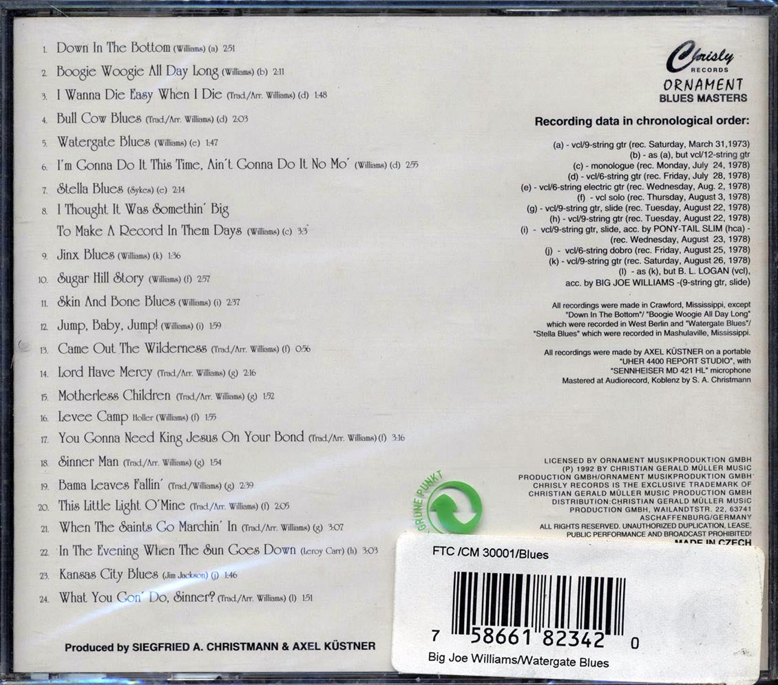Big Joe Williams - Watergate Blues (24 tracks) Music CD