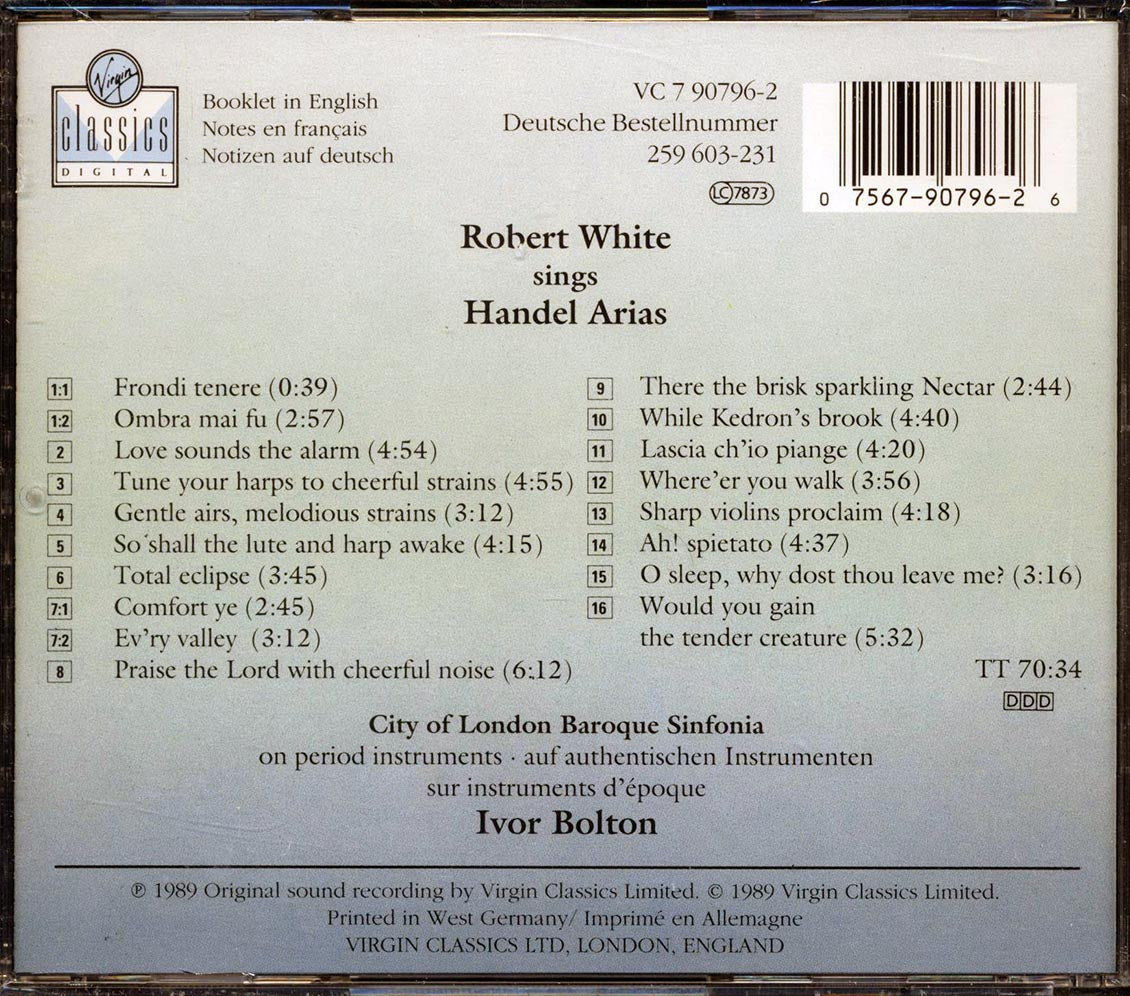 Robert White, City Of London Baroque Sinfonia - Robert White Sings Handel Arias Music CD