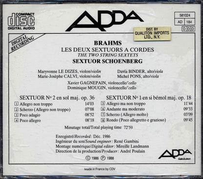 Sextour Schoenberg, Brahms - Brahms: Les Deux Sextours A Code Music CD